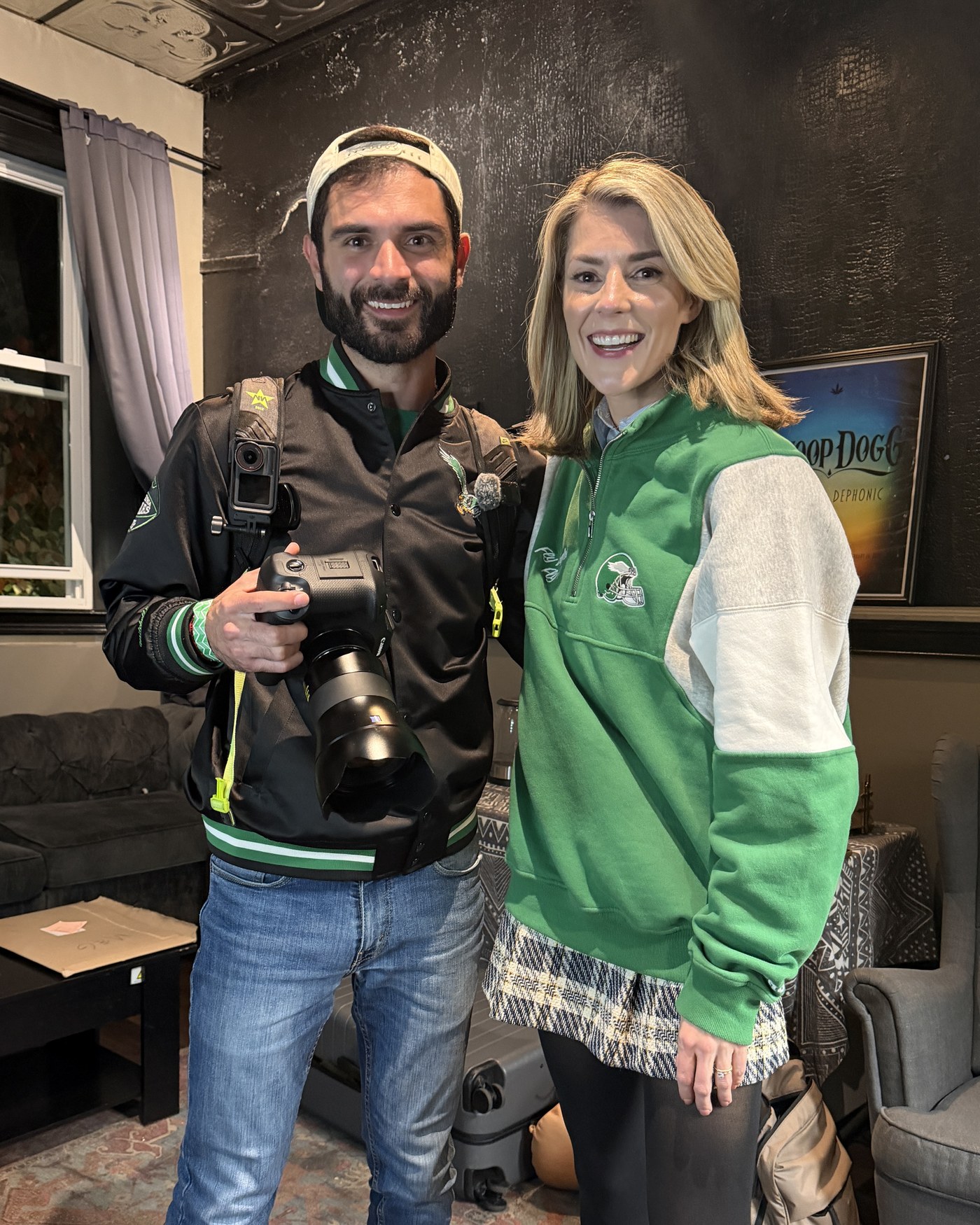 South Street Sam (Sami Aziz) with Grace Helbig backstage in Philadelphia