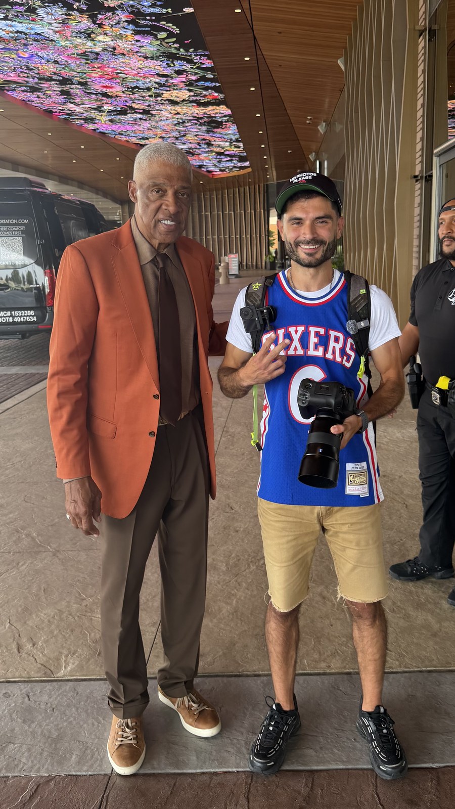 South Street Sam (Sami Aziz) with Julius Erving, wearing his number 6 Sixers jersey
