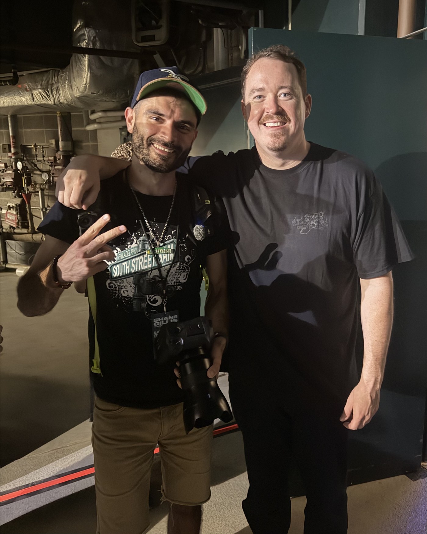 South Street Sam (Sami Aziz) with Shane Gillis backstage in Philadelphia