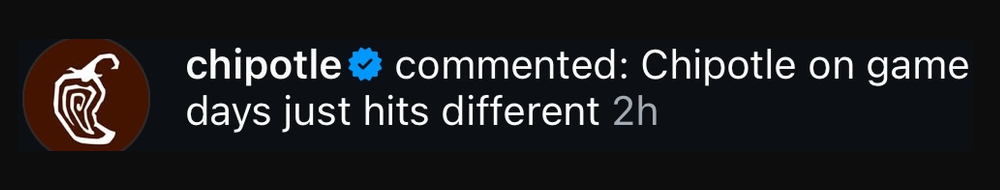 Chipotle commented on a South Street Sam post
