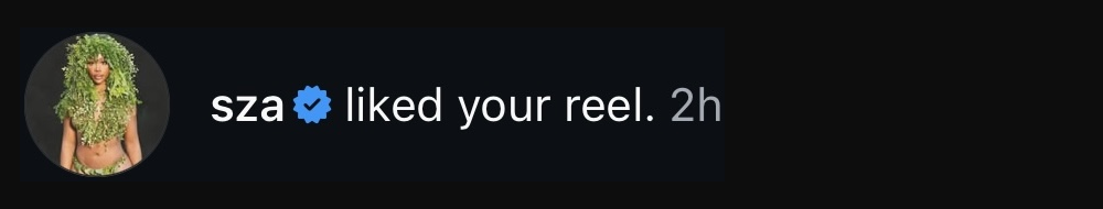 SZA liked a South Street Sam reel